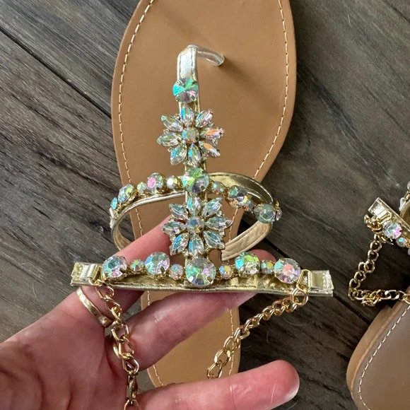 New Sandals Jeweled Bling Ankle Bracelet Slides 43 BRAND NEW Women's Size 12 - Picture 3 of 10